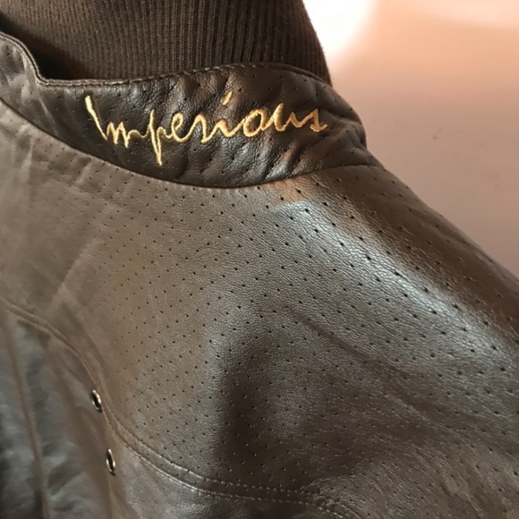 Men’s Brown Faux Leather Bomber Jacket - Picture 3 of 3